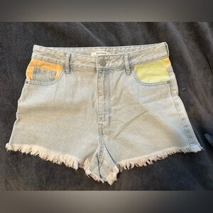 PacSun Light Blue Jean Shorts with Pastel Accents, Colorblock